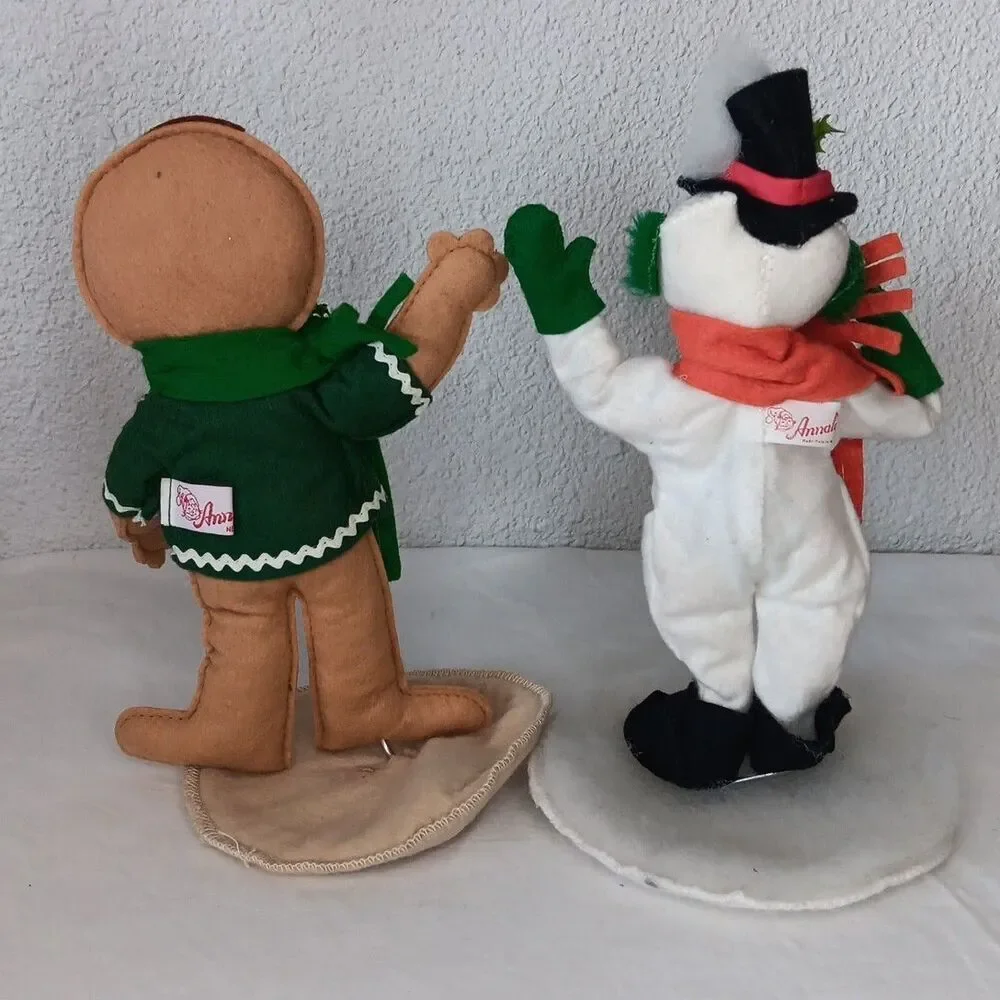 Vintage Annalee 1991 Gingerbread Cookie Man & 1990 Snowman with Pipe with Stands